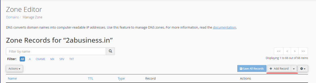 add record in zone editor