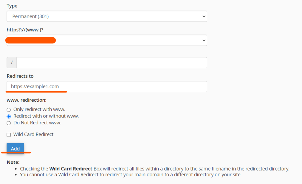 add redirect a domain