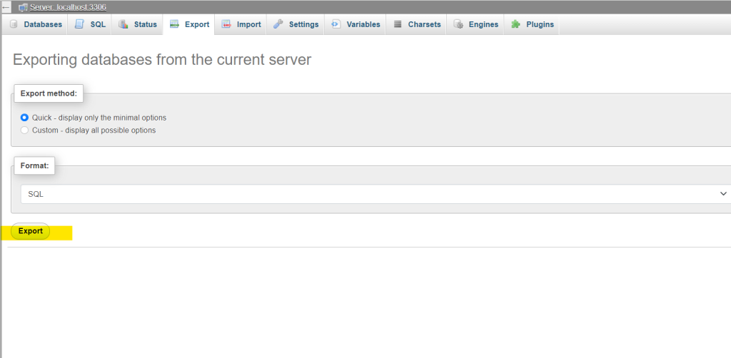 export phpmyadmin in cpanel