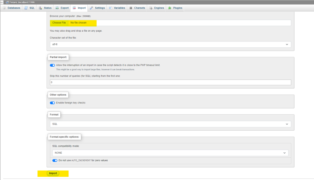 import phpmyadmin in cpanel