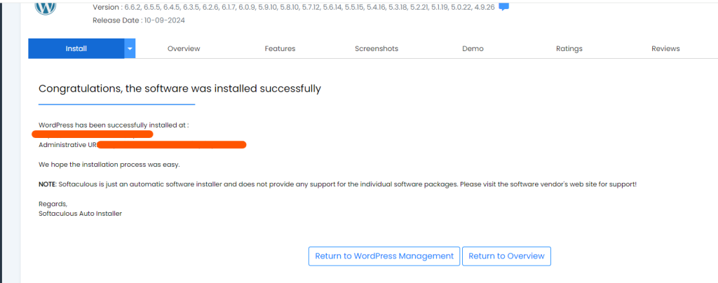 install wordpress completed