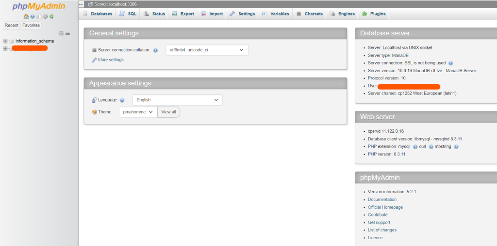 phpmyadmin access in cpanel
