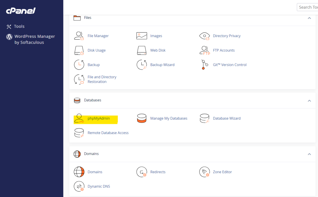 phpmyadmin in cpanel