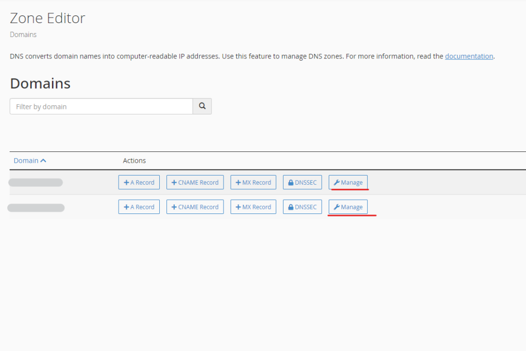select the domain in zone editor